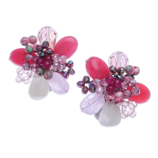 Alternate image for Agate and Rose Quartz Cluster Clip-On Earrings Solaris in Pink