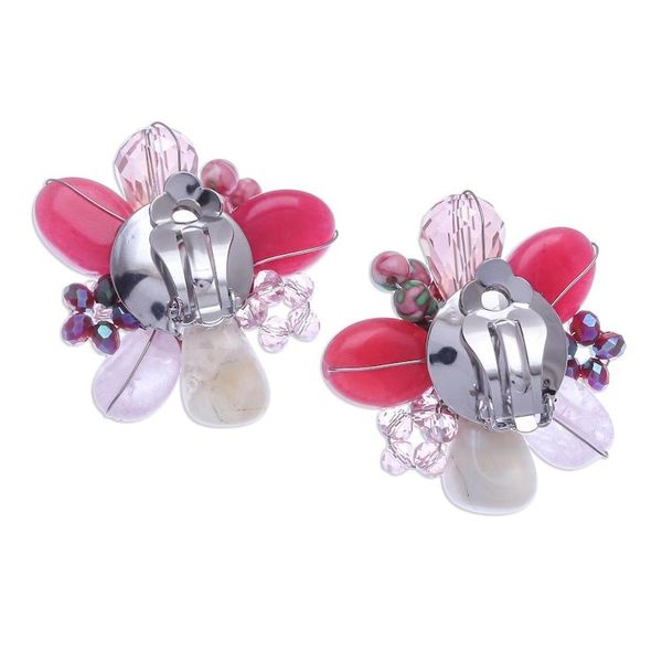Alternate image for Agate and Rose Quartz Cluster Clip-On Earrings Solaris in Pink