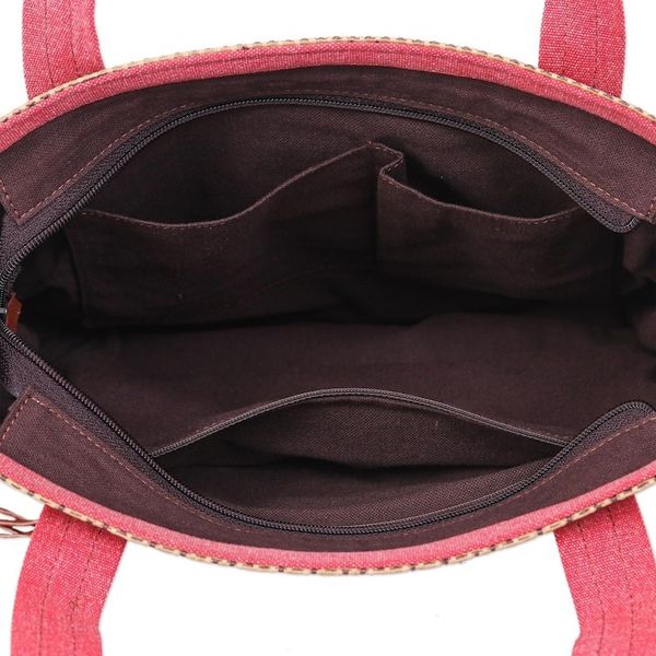 Alternate image for Leather-Accented Cotton Blend Tote Bag Chill Night in Red