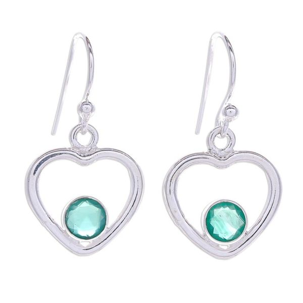 Alternate image for Green Chalcedony Dangle Earrings with Heart Motif Earnest Offer in Green