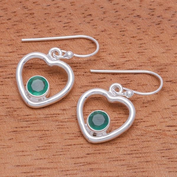 Alternate image for Green Chalcedony Dangle Earrings with Heart Motif Earnest Offer in Green