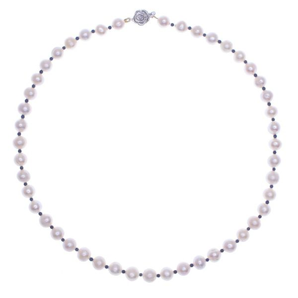 Alternate image for Handmade Cultured Pearl and Lapis Lazuli Beaded Necklace Sea Catch in Blue