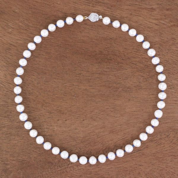 Alternate image for Handmade Cultured Pearl and Lapis Lazuli Beaded Necklace Sea Catch in Blue