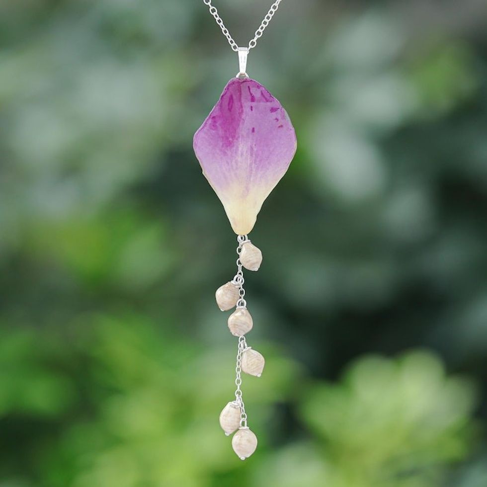 Hand Crafted Orchid Petal Pendant Necklace 'Bloom Balloon in Purple'