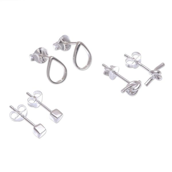 Alternate image for Artisan Crafted Sterling Silver Stud Earrings Set of 3 Subtle Charm