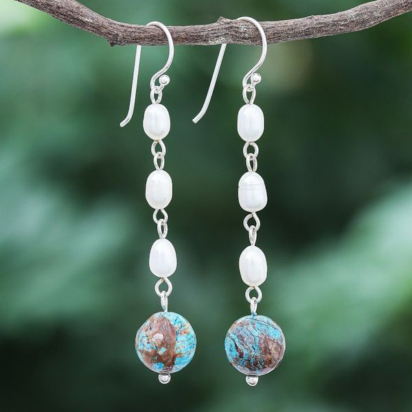 Alternate image for Cultured Freshwater Pearl and Jasper Dangle Earrings Sea Siren