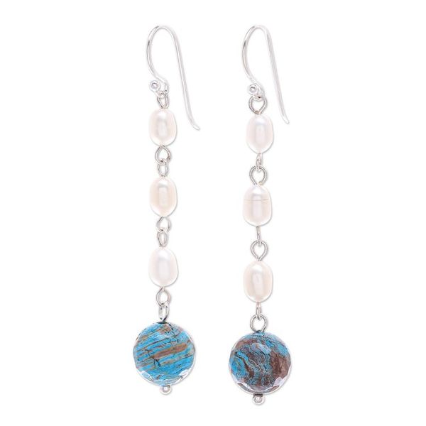 Alternate image for Cultured Freshwater Pearl and Jasper Dangle Earrings Sea Siren