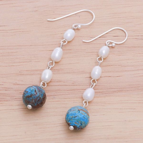 Alternate image for Cultured Freshwater Pearl and Jasper Dangle Earrings Sea Siren