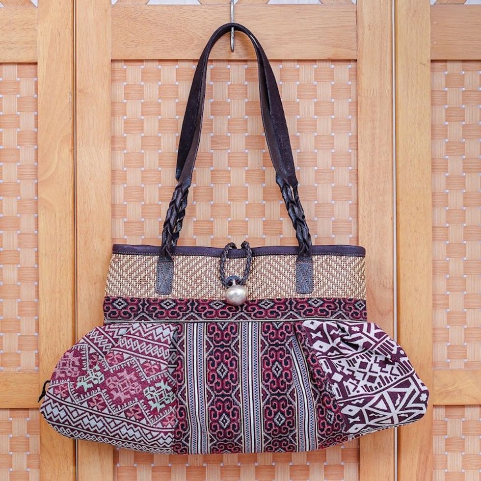 Cotton Blend Geometric-Motif Shoulder Bag 'Breathe Easy in Red'