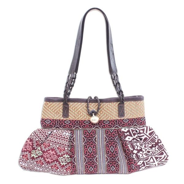 Alternate image for Cotton Blend Geometric-Motif Shoulder Bag Breathe Easy in Red