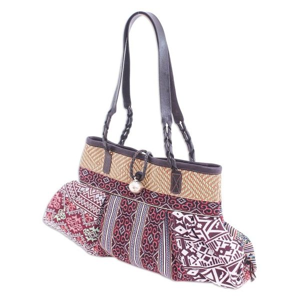 Alternate image for Cotton Blend Geometric-Motif Shoulder Bag Breathe Easy in Red