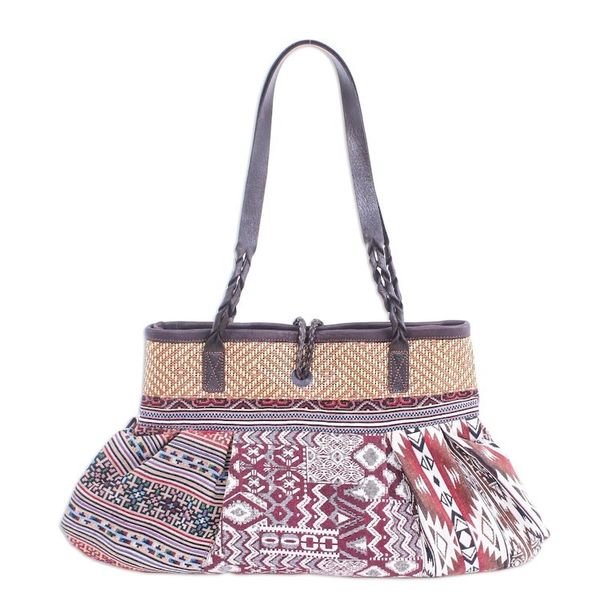Alternate image for Cotton Blend Geometric-Motif Shoulder Bag Breathe Easy in Red