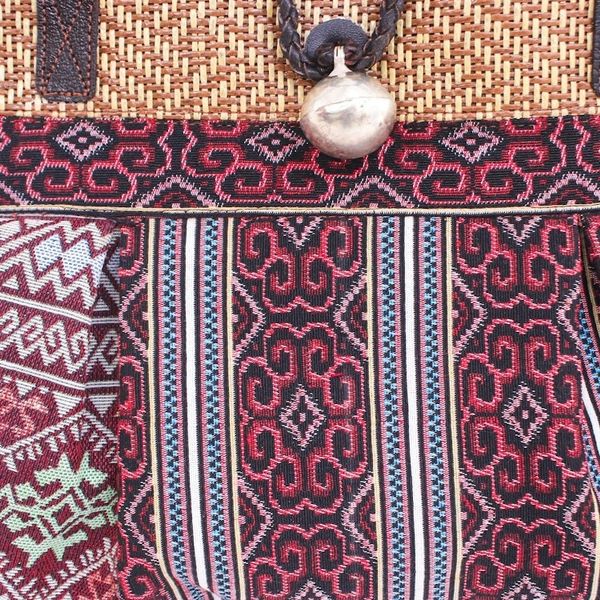 Alternate image for Cotton Blend Geometric-Motif Shoulder Bag Breathe Easy in Red