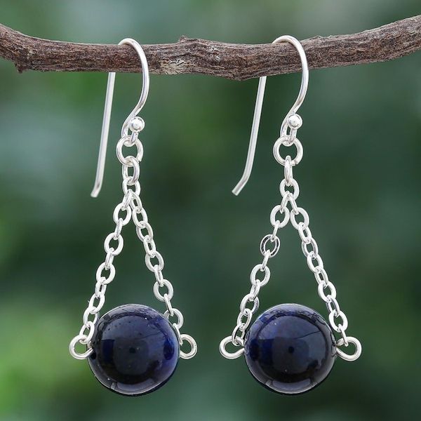Alternate image for Tigers Eye and Sterling Silver Dangle Earrings Indigo Eyes