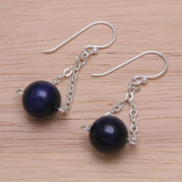 Alternate image for Tigers Eye and Sterling Silver Dangle Earrings Indigo Eyes