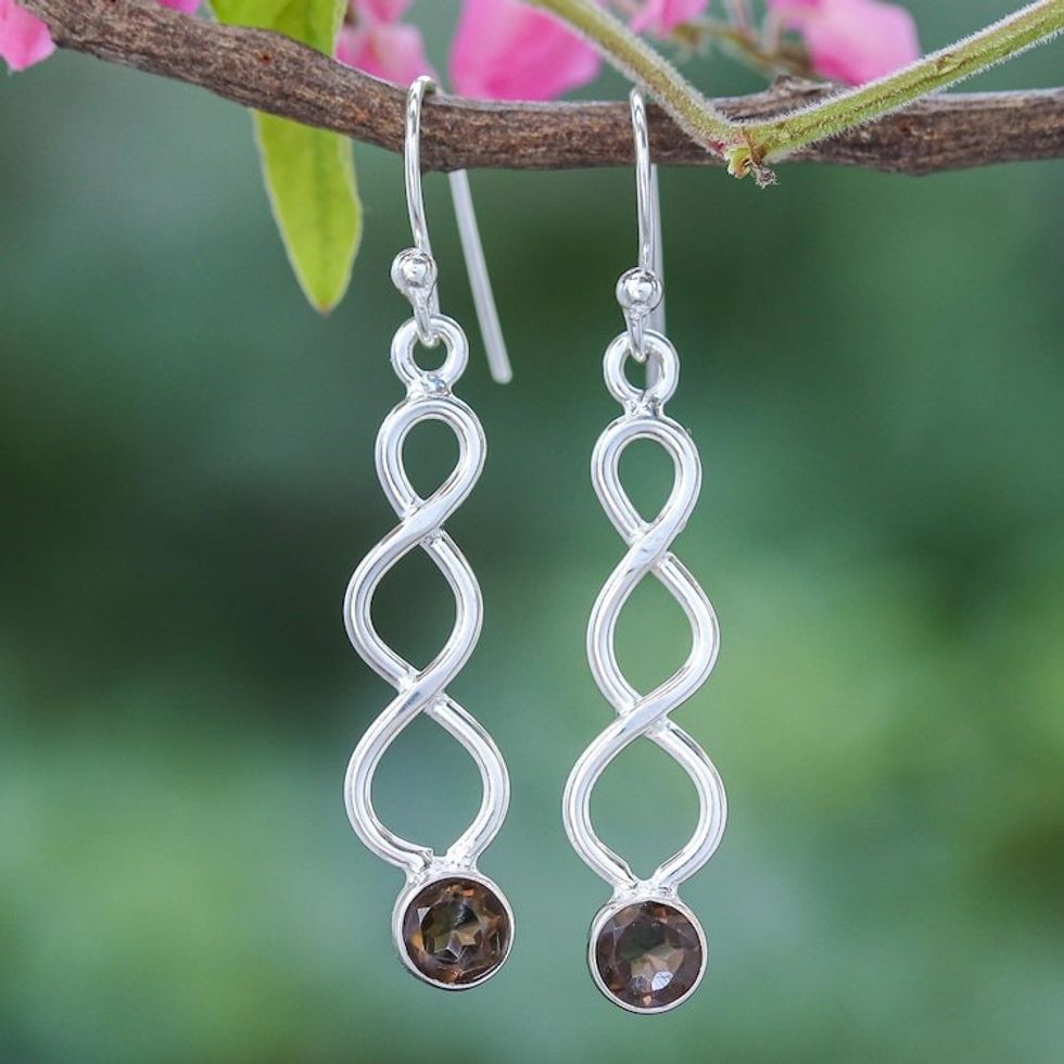 Smoky Quartz and Sterling Silver Dangle Earrings 'Champagne Surprise in Smoke'