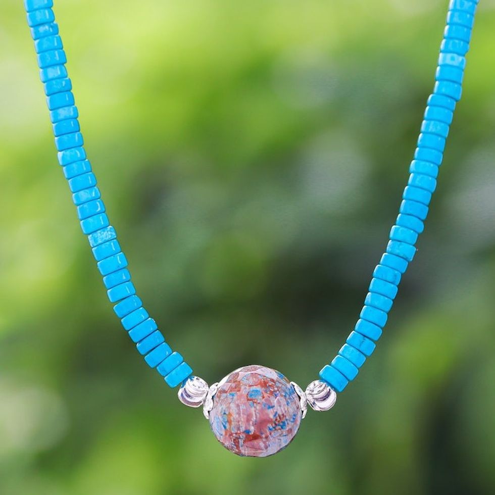 Reconstituted Turquoise Bead and Agate Pendant Necklace 'Earth and Water'
