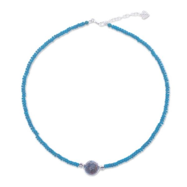 Alternate image for Reconstituted Turquoise Bead and Agate Pendant Necklace Earth and Water
