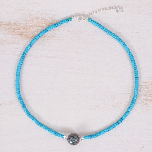Alternate image for Reconstituted Turquoise Bead and Agate Pendant Necklace Earth and Water