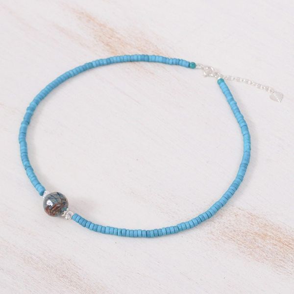 Alternate image for Reconstituted Turquoise Bead and Agate Pendant Necklace Earth and Water