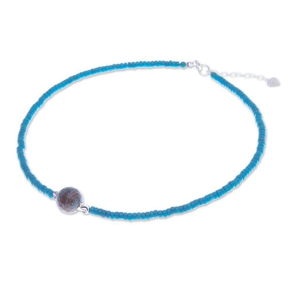 Alternate image for Reconstituted Turquoise Bead and Agate Pendant Necklace Earth and Water