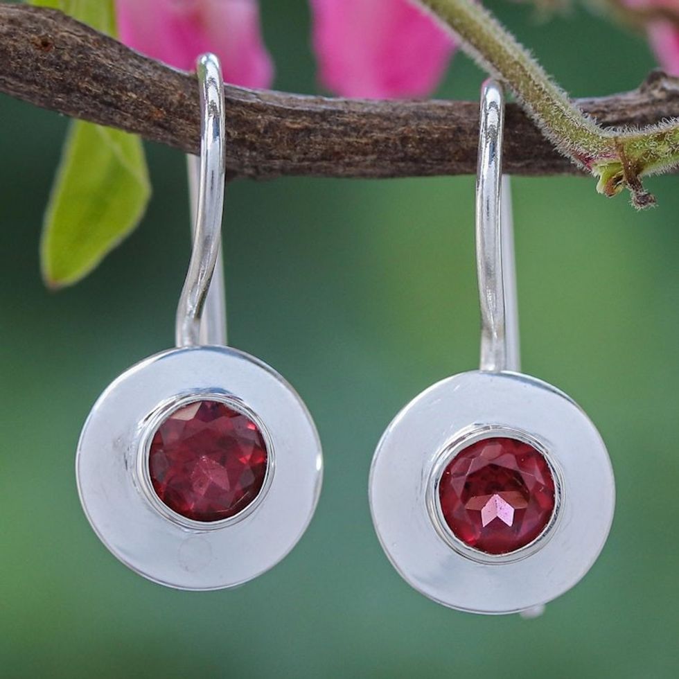 Artisan Crafted Garnet Drop Earrings 'Light at Night in Red'