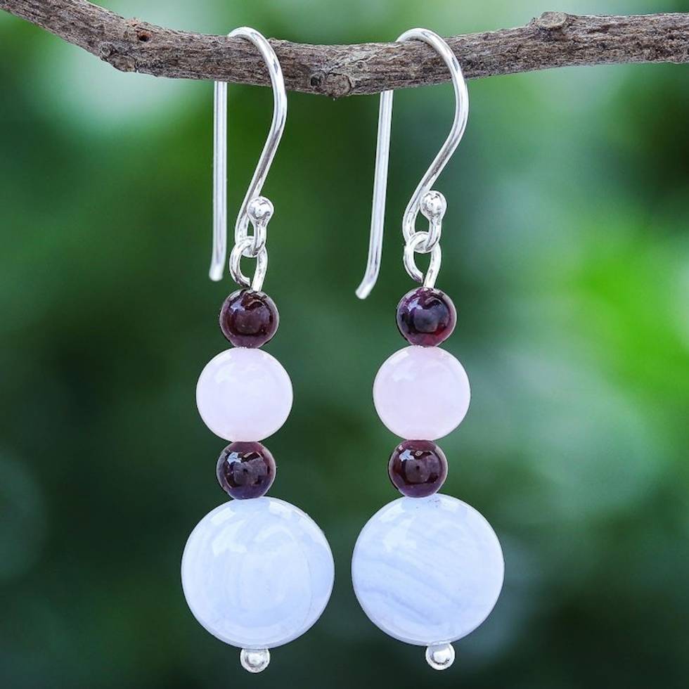 Hand Made Multi-Gemstone Sterling Silver Dangle Earrings 'All Seasons'