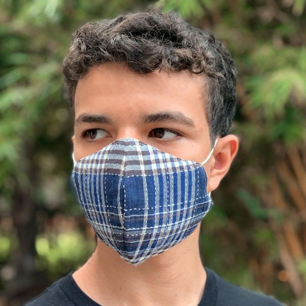 Three Handcrafted Thai Face Masks-1 Hemp and 2 Blue Cotton 'Spirit of the Sea'