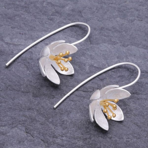 Alternate image for Handmade Gold-Accented Earrings with Floral Motif Amuse Me