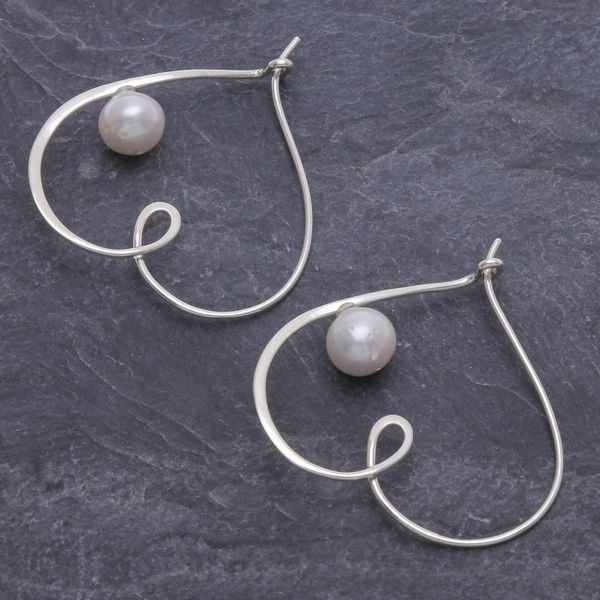 Alternate image for Cultured Freshwater Pearl and Sterling Silver Heart Earrings Loopy for Love