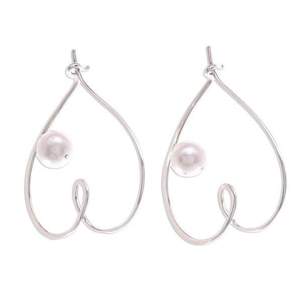 Alternate image for Cultured Freshwater Pearl and Sterling Silver Heart Earrings Loopy for Love
