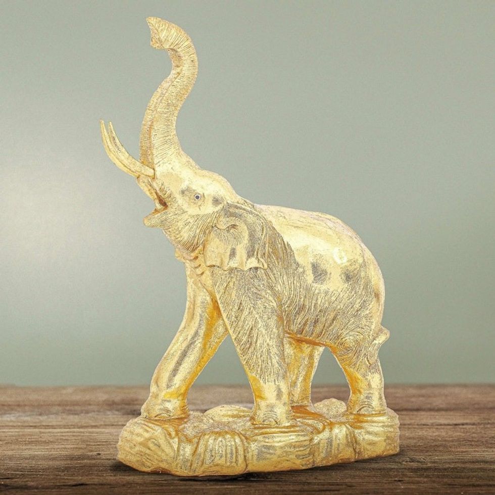 Thai Gold Foil and Wood Elephant Sculpture 'Thai Trunk'