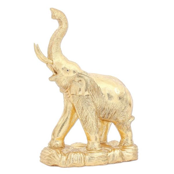 Alternate image for Thai Gold Foil and Wood Elephant Sculpture Thai Trunk