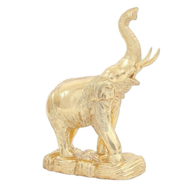 Alternate image for Thai Gold Foil and Wood Elephant Sculpture Thai Trunk