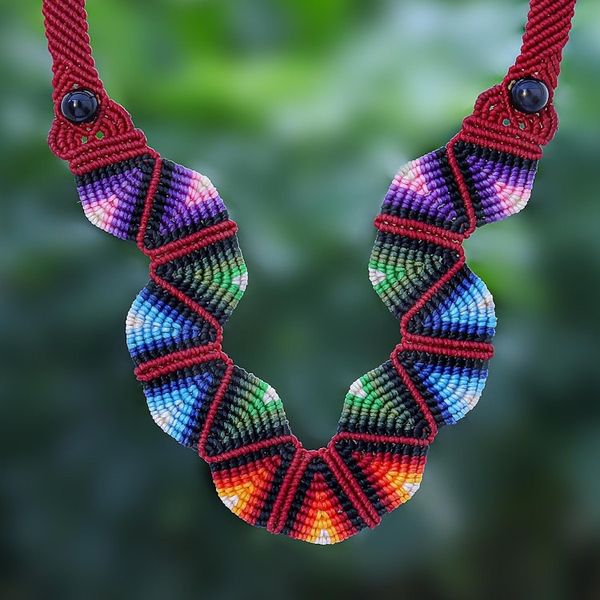 Alternate image for Thai Hand Crafted Macrame Onyx Beaded Necklace Boho Morning in Scarlet
