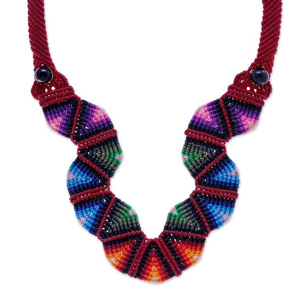 Alternate image for Thai Hand Crafted Macrame Onyx Beaded Necklace Boho Morning in Scarlet