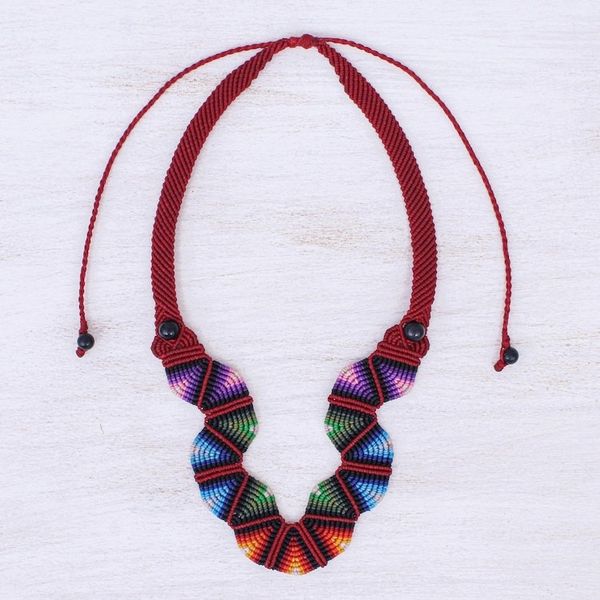 Alternate image for Thai Hand Crafted Macrame Onyx Beaded Necklace Boho Morning in Scarlet