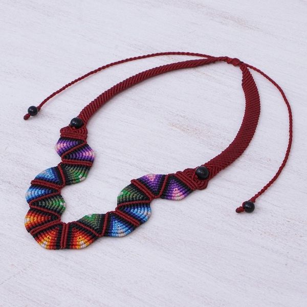 Alternate image for Thai Hand Crafted Macrame Onyx Beaded Necklace Boho Morning in Scarlet
