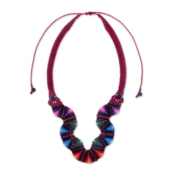 Alternate image for Thai Hand Crafted Macrame Onyx Beaded Necklace Boho Morning in Scarlet