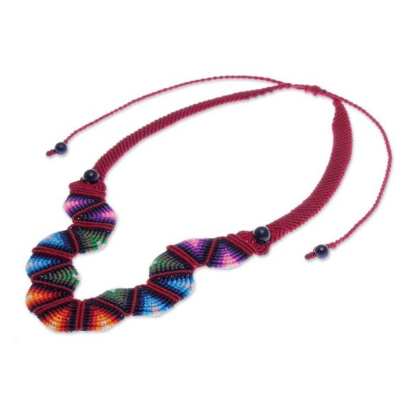 Alternate image for Thai Hand Crafted Macrame Onyx Beaded Necklace Boho Morning in Scarlet