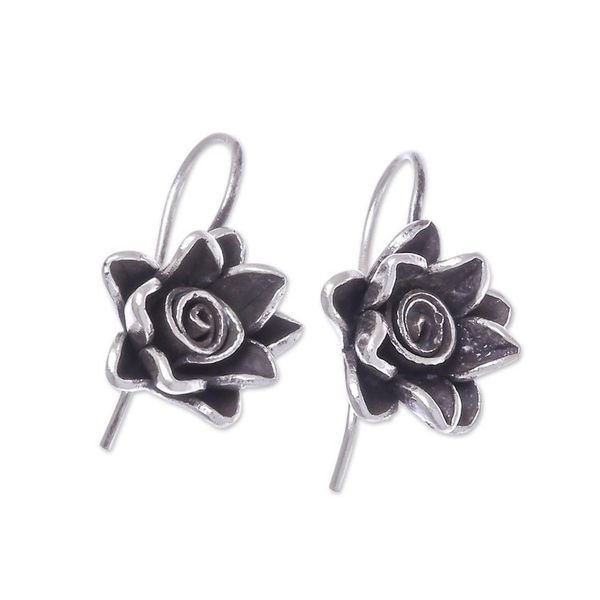 Alternate image for Sterling Silver Floral Drop Earrings from Thailand Flowers in the Attic