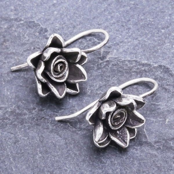 Alternate image for Sterling Silver Floral Drop Earrings from Thailand Flowers in the Attic