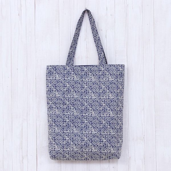 Alternate image for Hmong Cotton Tote Bag with Zippered Patch Pocket Hmong Vibrancy