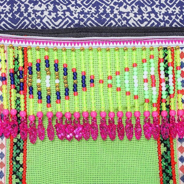 Alternate image for Hmong Cotton Tote Bag with Zippered Patch Pocket Hmong Vibrancy