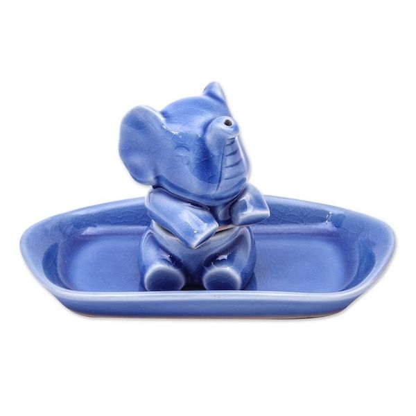 Alternate image for Blue Celadon Elephant Salt and Pepper Set 3 Pieces Magic Elephant in Blue