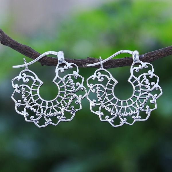 Alternate image for Hand Crafted Sterling Silver Hoop Earrings Eternal Life