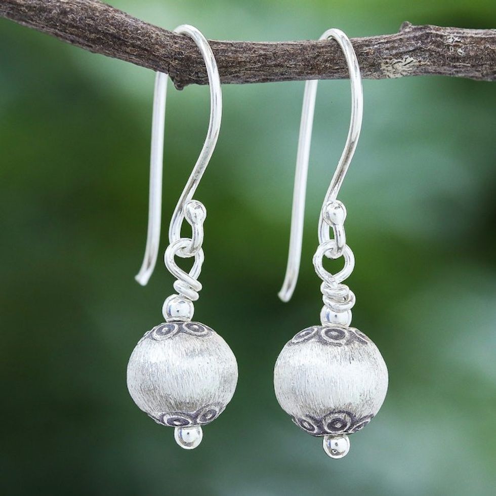Hand Crafted Karen Silver Dangle Earrings from Thailand 'Party Lights'