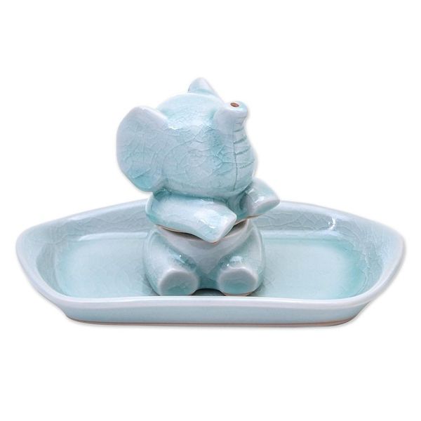 Alternate image for Celadon Elephant Salt and Pepper Set in Aqua 3 Pieces Magic Elephant in Aqua
