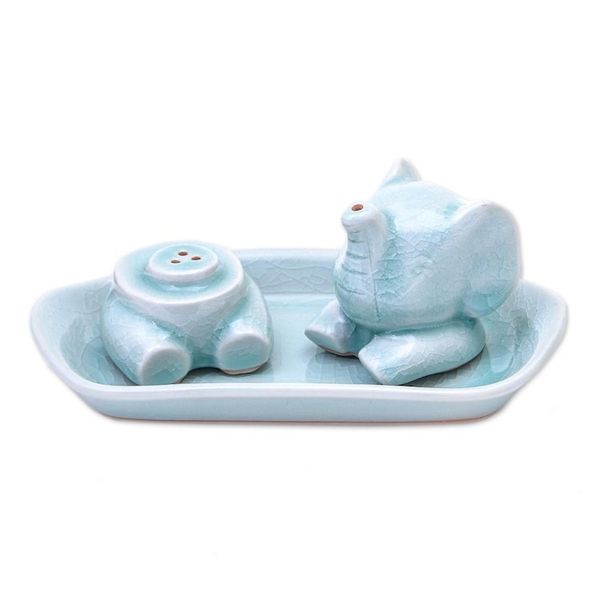 Alternate image for Celadon Elephant Salt and Pepper Set in Aqua 3 Pieces Magic Elephant in Aqua