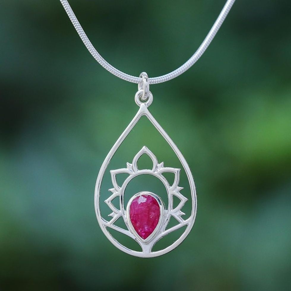 Sillimanite and Sterling Silver Pendant Necklace 'Sense of Calm in Pink'